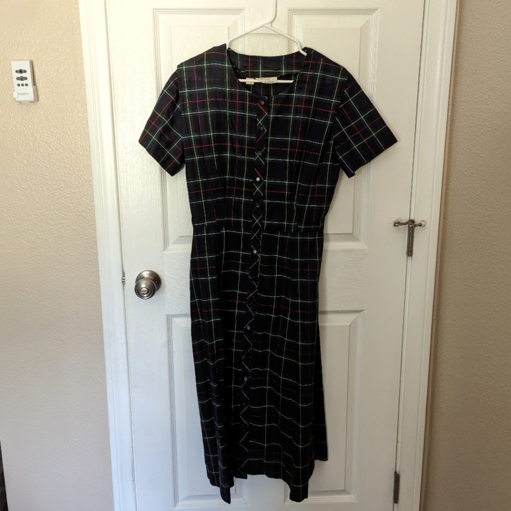 True Vintage 1950s 1960s Navy Plaid Dress Size XL Cape Cod Classics